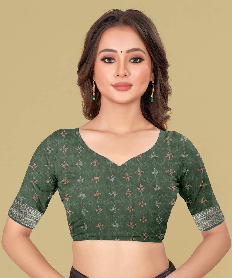 Dark Olive Shibori Digital Print Mulberry Silk Blend Saree