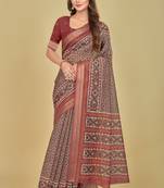 Brown Patola Digital Print Mulberry Silk Blend Saree
