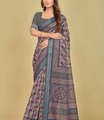 Dark Blue Abstract Digital Print Mulberry Silk Blend Saree