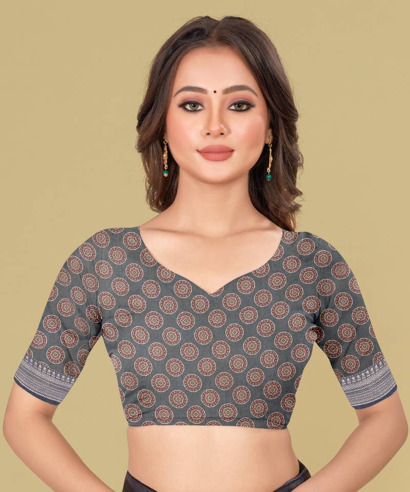 Dark Blue Abstract Digital Print Mulberry Silk Blend Saree