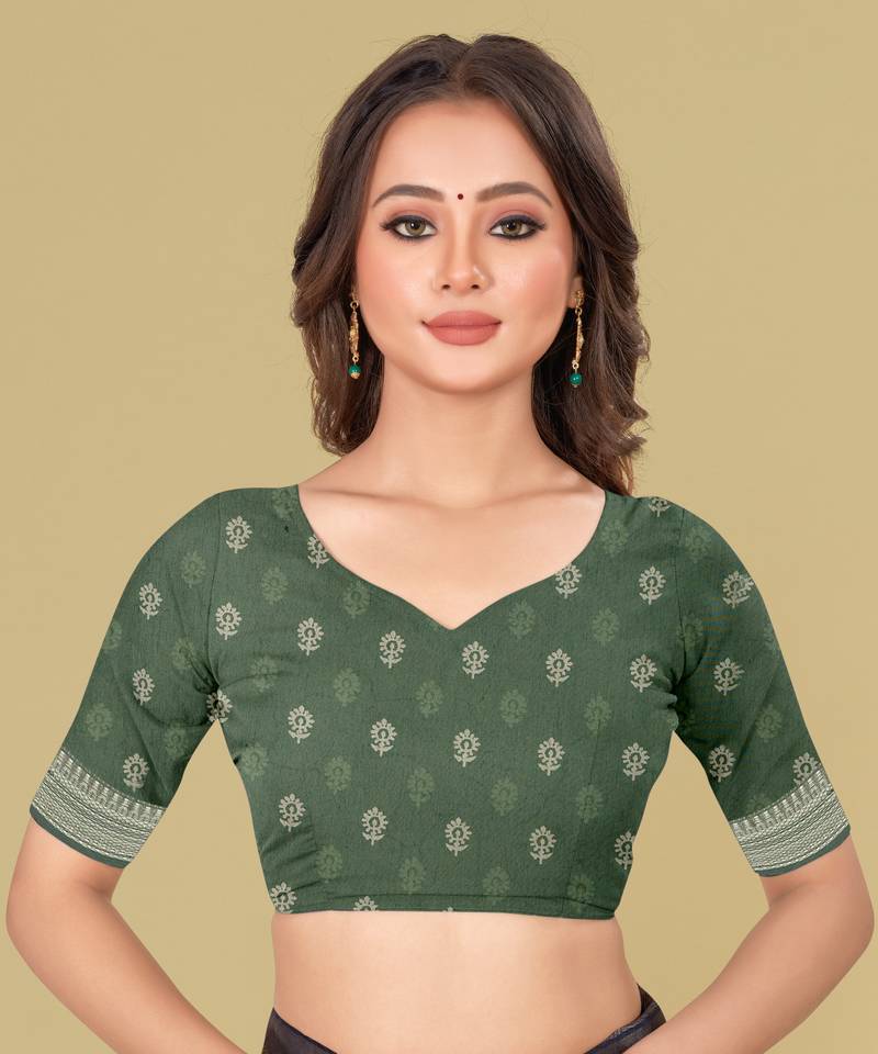 Dark Olive Traditional Digital Print Mulberry Silk Blend Saree