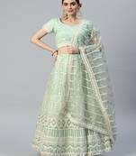 Pastel Green Colour Rich And Heavy Thread Embroidery With Mirror Work Lehenga Set