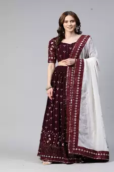 Ethnic Lehenga Choli Set In Georgette Fabric Plum Colour For Traditional Looks