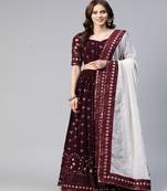 Ethnic Lehenga Choli Set In Georgette Fabric Plum Colour For Traditional Looks