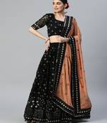 Ethnic Lehenga Choli Set In Georgette Fabric Black Colour For Traditional Looks