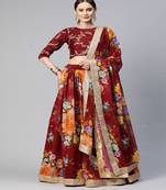 Girlish Maroon Colour Georgette Digital Floral Printed And Sequance Embroidery Work Lehenga Choli Set