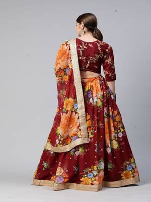 Girlish Maroon Colour Georgette Digital Floral Printed And Sequance Embroidery Work Lehenga Choli Set 2