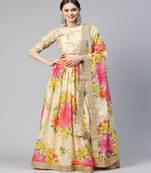 Girlish Cream Colour Georgette Digital Floral Printed And Sequance Embroidery Work Lehenga Choli Set