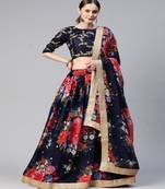 Girlish Nevy Blue Colour Georgette Digital Floral Printed And Sequance Embroidery Work Lehenga Choli Set