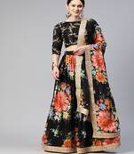 Girlish Black Colour Georgette Digital Floral Printed And Sequance Embroidery Work Lehenga Choli Set