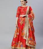 Girlish Red Colour Georgette Digital Floral Printed And Sequance Embroidery Work Lehenga Choli Set