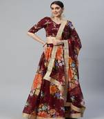 Girlish Wine Colour Georgette Digital Floral Printed And Sequance Embroidery Work Lehenga Choli Set