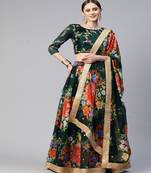 Girlish Green Colour Georgette Digital Floral Printed And Sequance Embroidery Work Lehenga Choli Set