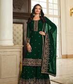 Elegant Zari Embroidery Work Green Colour Sharara Dress For Party Looks