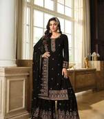 Elegant Zari Embroidery Work Black Colour Sharara Dress For Party Looks