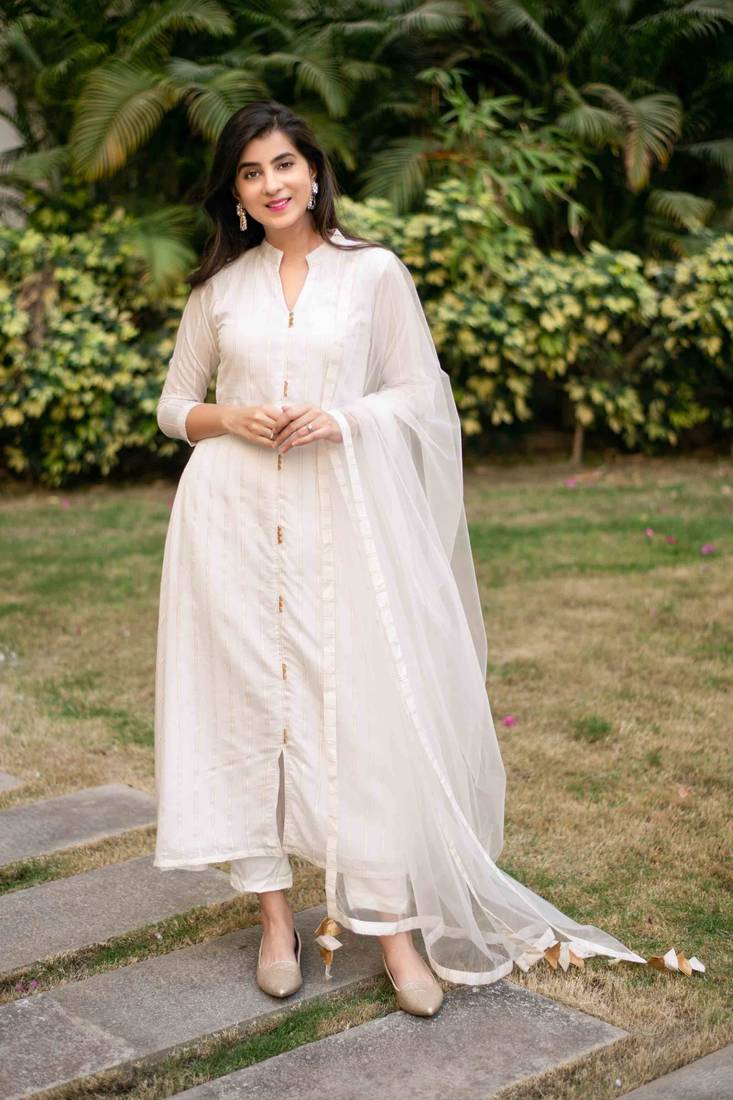 White lace chanderi salwar