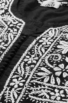 Hand Embroidered Black Cotton Lucknowi Chikankari Women Kurta
