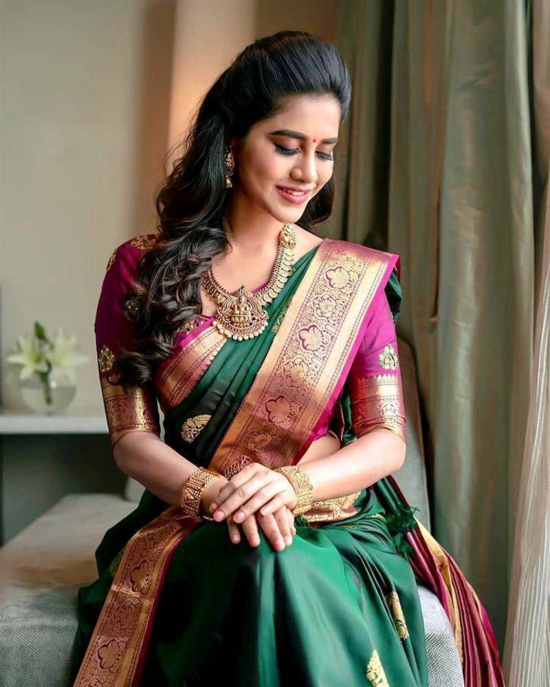 DARK GREEN SILK SAREE