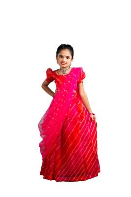 Shivangi Girls Red Organza Leheriya Lehenga Choli 1