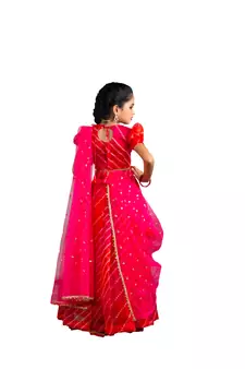 Shivangi Girls Red Organza Leheriya Lehenga Choli