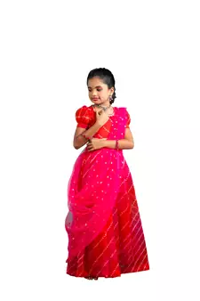 Shivangi Girls Red Organza Leheriya Lehenga Choli