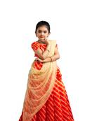 Shivangi Girls Orange Organza Leheriya Lehenga Choli