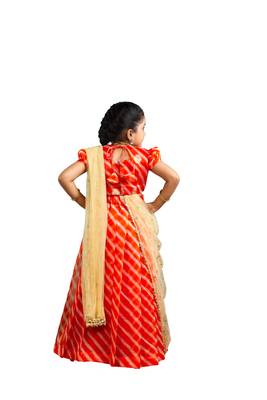 Shivangi Girls Orange Organza Leheriya Lehenga Choli 2