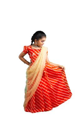 Shivangi Girls Orange Organza Leheriya Lehenga Choli 3