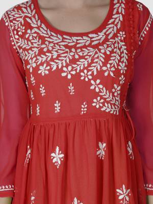 Red embroidered georgette chikankari-kurtis 4