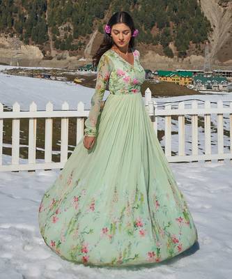 Mint Green Viscose Georgette Anarkhali 2