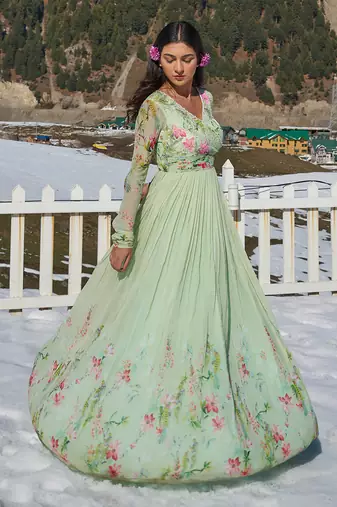 Mint Green Viscose Georgette Anarkhali