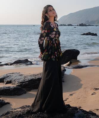 Black Viscose Georgette And Organza Plazo Set 1
