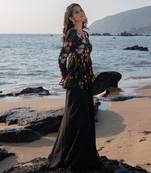 Black Viscose Georgette And Organza Plazo Set