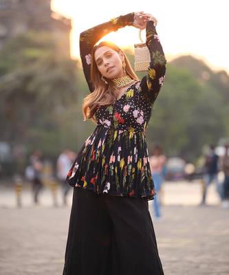 Black Viscose Georgette And Organza Plazo Set 2