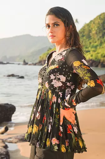 Black Viscose Georgette And Organza Plazo Set