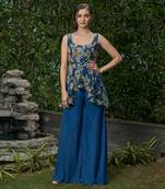 Navy Blue Viscose Georgette And Organza Plazo Set