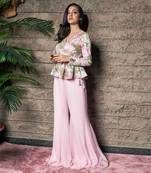 Blush Pink Raw Sik And Organza Plazo Set