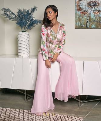 Blush Pink Raw Sik And Organza Plazo Set 2