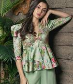 Mint Green Rawsil And Organza Plazo Set