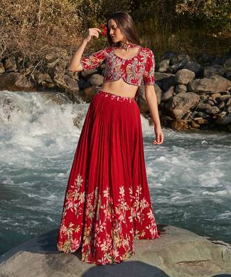 Marroon Viscose Georgette Lehenga Set 1