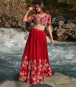 Marroon Viscose Georgette Lehenga Set