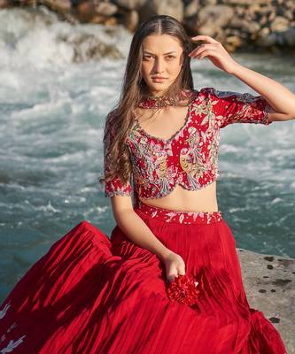 Marroon Viscose Georgette Lehenga Set 2