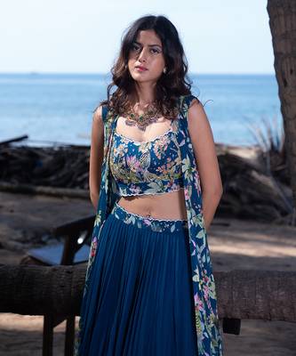 Navy Blue Viscose Georgette Lehenga Set 2