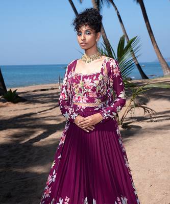Wine Viscose Georgette Lehenga Set 2