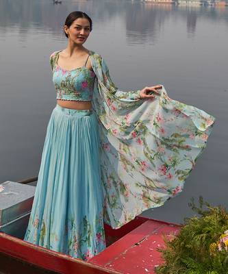 Ice Blue Viscose Georgette Lehenga Set 1