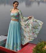 Ice Blue Viscose Georgette Lehenga Set