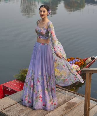 Lavender Viscose Georgette Lehenga Set 1