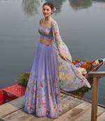 Lavender Viscose Georgette Lehenga Set