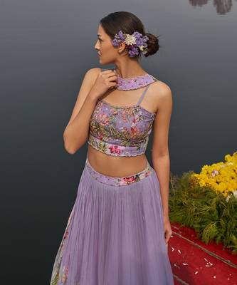Lavender Viscose Georgette Lehenga Set 2