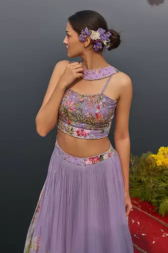 Lavender Viscose Georgette Lehenga Set